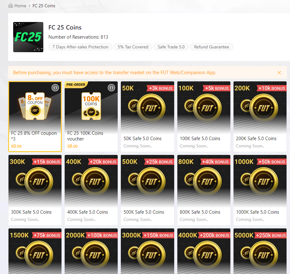 Image showing FC 25 coin purchase page on LootBar