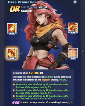 Scarlett UR Tank hero with high burst damage, strong defense, and mobility upgrade.