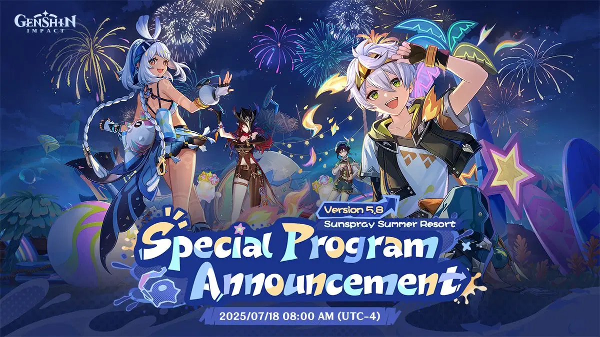 The special program for Genshin Impact's new version will premiere on the official Twitch and YouTube channels on 18/7/2025 at 08:00 AM (UTC-4)!